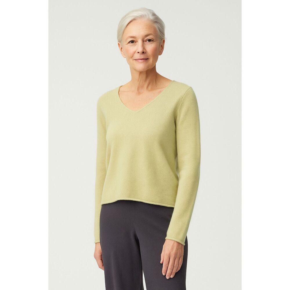 EILEEN FISHER Yellow Green 100% Cashmere Pullover Sweater Top  Women's Size PP